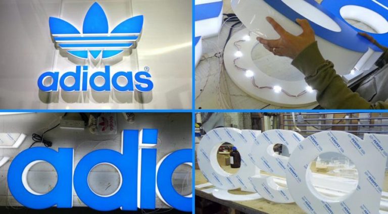 Acrílico ilumina o logo da Adidas